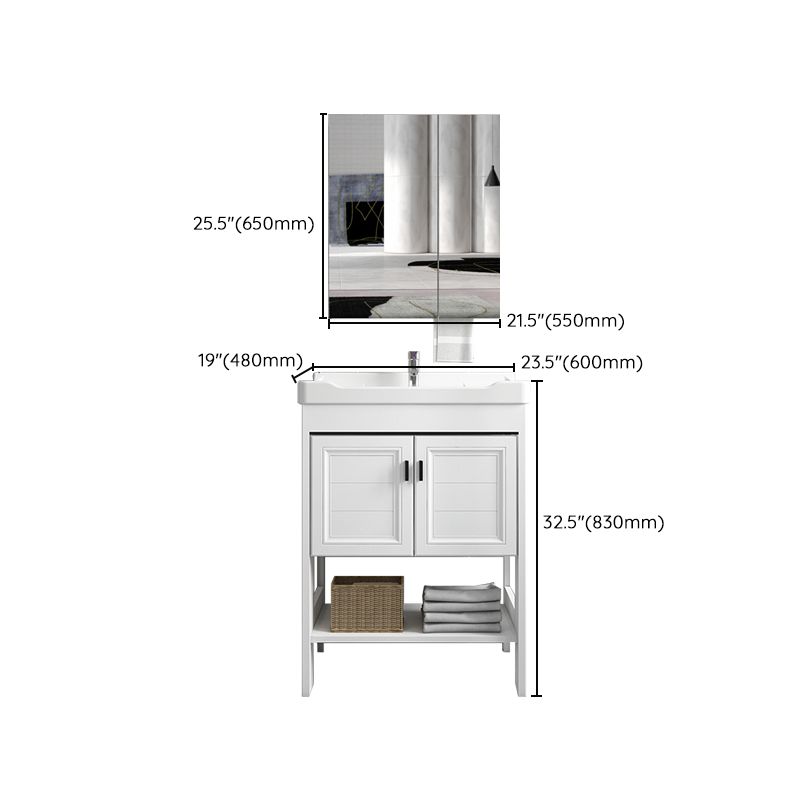 Freestanding Vanity Mirror 2 Doors Single Sink White Rectangular Shelving Included Vanity Clearhalo 'Bathroom Remodel & Bathroom Fixtures' 'Bathroom Vanities' 'bathroom_vanities' 'Home Improvement' 'home_improvement' 'home_improvement_bathroom_vanities' 1200x1200_10f8ac99-c133-4fb5-bfd9-7bea46ee3c2d