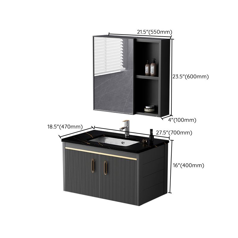 Glam Single-Sink Bathroom Vanity Dark Black Ceramic Rectangular Vanity Set Clearhalo 'Bathroom Remodel & Bathroom Fixtures' 'Bathroom Vanities' 'bathroom_vanities' 'Home Improvement' 'home_improvement' 'home_improvement_bathroom_vanities' 1200x1200_112241a8-ccfa-4d32-bc9c-5c35f169c174