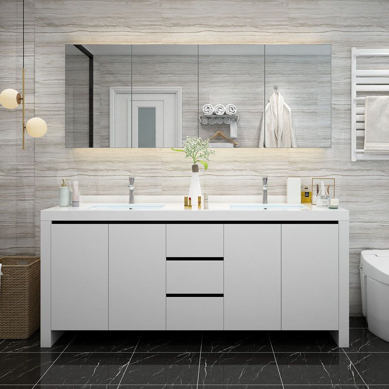 Modern White Wood Sink Vanity Faucet Included with Mirror for Bathroom Clearhalo 'Bathroom Remodel & Bathroom Fixtures' 'Bathroom Vanities' 'bathroom_vanities' 'Home Improvement' 'home_improvement' 'home_improvement_bathroom_vanities' 1200x1200_114aff5a-f6a1-4453-ae63-67f5b88241f3