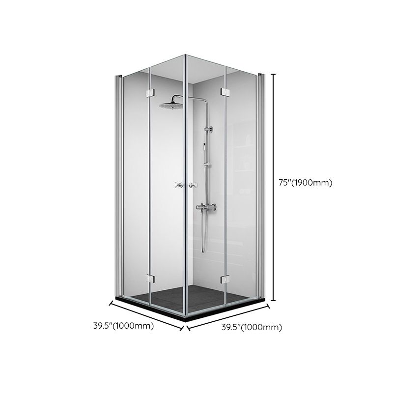 Silver Tempered Glass Folding Hinge Frameless Shower Bath Door Clearhalo 'Bathroom Remodel & Bathroom Fixtures' 'Home Improvement' 'home_improvement' 'home_improvement_shower_tub_doors' 'Shower and Tub Doors' 'shower_tub_doors' 'Showers & Bathtubs' 1200x1200_1181d232-4ea4-4147-bb90-ab1bb6bbac43