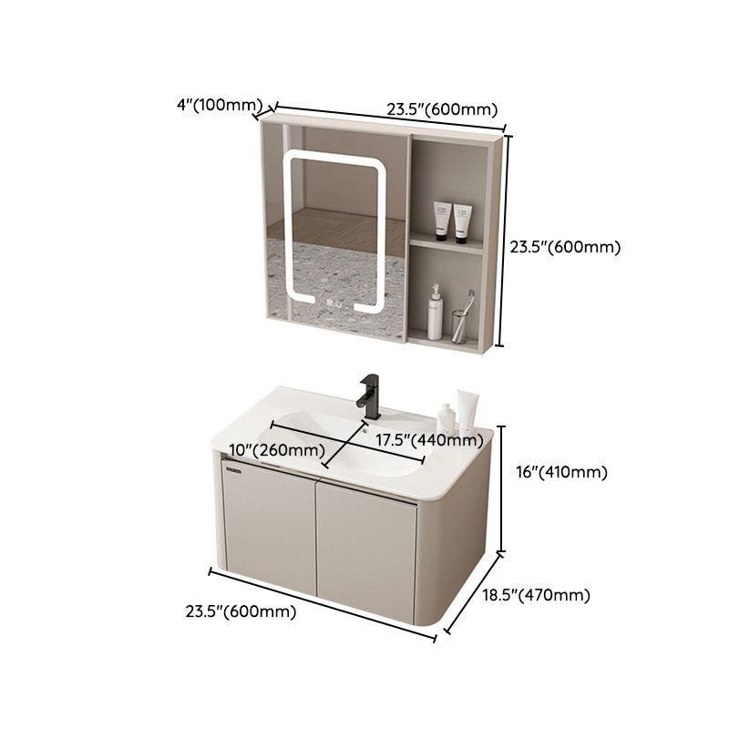 2 Doors Bathroom Vanity Metal Frame Mirror Wall Mounted Glam Cream Single Sink Vanity Clearhalo 'Bathroom Remodel & Bathroom Fixtures' 'Bathroom Vanities' 'bathroom_vanities' 'Home Improvement' 'home_improvement' 'home_improvement_bathroom_vanities' 1200x1200_133e71eb-5034-481b-8a80-2c988089b02c