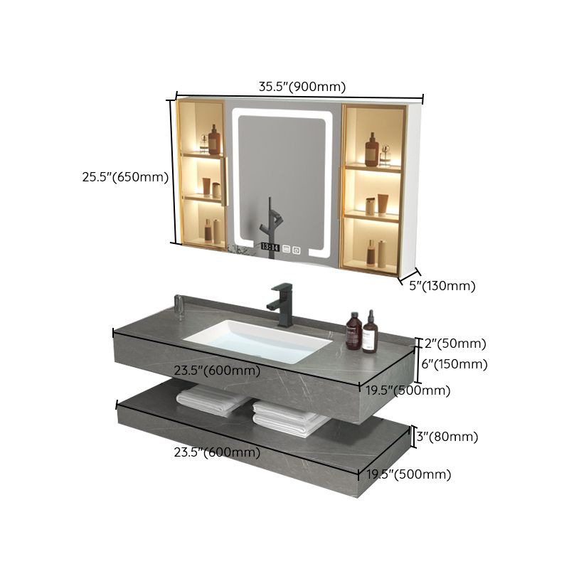 Grey Bath Vanity Rectangle Single Sink Mirror Shelving Included Stone Bathroom Vanity Clearhalo 'Bathroom Remodel & Bathroom Fixtures' 'Bathroom Vanities' 'bathroom_vanities' 'Home Improvement' 'home_improvement' 'home_improvement_bathroom_vanities' 1200x1200_139c408c-4e2e-4e0e-98b6-3083d4639ac2