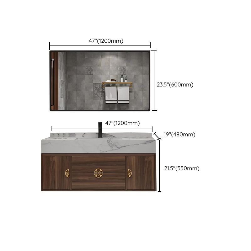 Wood Frame Vanity 2 Drawers Wall Mount Single Sink Rectangle Bathroom Vanity with Mirror Clearhalo 'Bathroom Remodel & Bathroom Fixtures' 'Bathroom Vanities' 'bathroom_vanities' 'Home Improvement' 'home_improvement' 'home_improvement_bathroom_vanities' 1200x1200_1422df10-8d3c-427a-9aad-2128bf9e15e8