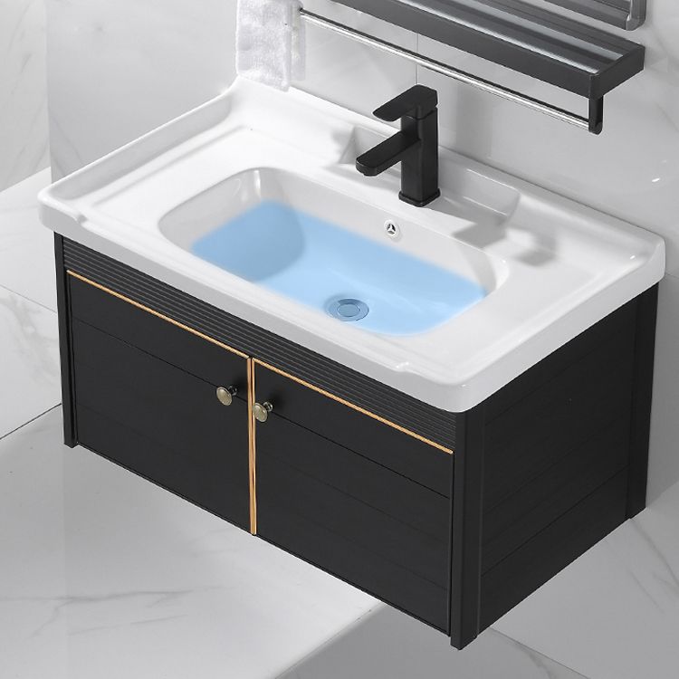 Modern Vanity Set Wall-mounted Ceramic Sink Black Faucet Vanity with Mirror Clearhalo 'Bathroom Remodel & Bathroom Fixtures' 'Bathroom Vanities' 'bathroom_vanities' 'Home Improvement' 'home_improvement' 'home_improvement_bathroom_vanities' 1200x1200_1439094b-d34b-4998-b7cc-aa8dfada376d