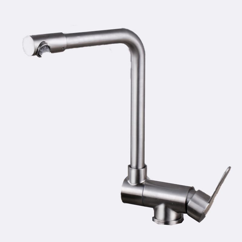 Modern Bar Faucet 1-Handle in Silver Kitchen Faucet with Supply Lines Clearhalo 'Home Improvement' 'home_improvement' 'home_improvement_kitchen_faucets' 'Kitchen Faucets' 'Kitchen Remodel & Kitchen Fixtures' 'Kitchen Sinks & Faucet Components' 'kitchen_faucets' 1200x1200_146922f7-757a-472c-a1ba-2ec5ca03b929