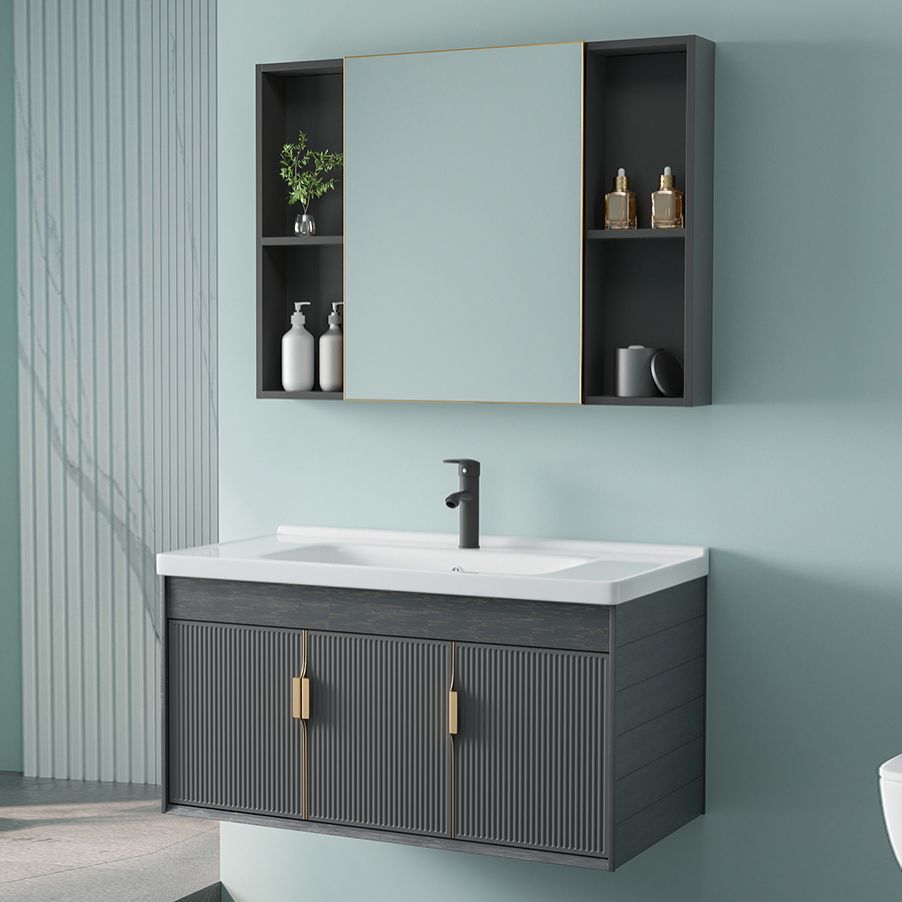 Single Sink Bathroom Vanity Modern Dark Gray Ceramic Wall Mount Vanity Set Clearhalo 'Bathroom Remodel & Bathroom Fixtures' 'Bathroom Vanities' 'bathroom_vanities' 'Home Improvement' 'home_improvement' 'home_improvement_bathroom_vanities' 1200x1200_148205cf-f5fb-4ce8-9087-b305be76cd67