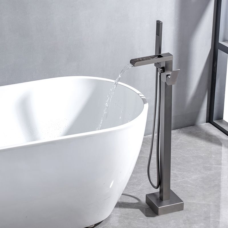 Floor Mounted Metal Freestanding Tub Filler Swivel Freestanding Faucet with Spray Gun Clearhalo 'Bathroom Remodel & Bathroom Fixtures' 'Bathtub Faucets' 'bathtub_faucets' 'Home Improvement' 'home_improvement' 'home_improvement_bathtub_faucets' 1200x1200_149ab97c-a8c0-4a81-98d9-36b1d9c0985b