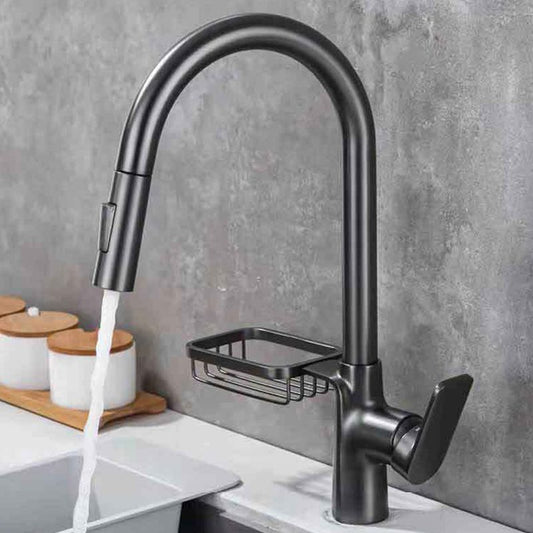 Contemporary Faucet Stainless Steel Single Handle High Arc Retractable Faucet for Kitchen Clearhalo 'Home Improvement' 'home_improvement' 'home_improvement_kitchen_faucets' 'Kitchen Faucets' 'Kitchen Remodel & Kitchen Fixtures' 'Kitchen Sinks & Faucet Components' 'kitchen_faucets' 1200x1200_15b7637e-6320-451b-9bfe-d8ca649f5493