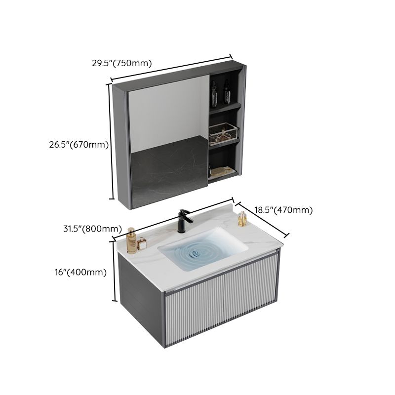 Bath Vanity Grey Metal Frame Rectangular Single Sink Wall Mount Mirror 2 Doors Vanity Clearhalo 'Bathroom Remodel & Bathroom Fixtures' 'Bathroom Vanities' 'bathroom_vanities' 'Home Improvement' 'home_improvement' 'home_improvement_bathroom_vanities' 1200x1200_15fc8850-fea9-49fe-84de-79408c1ccd5b