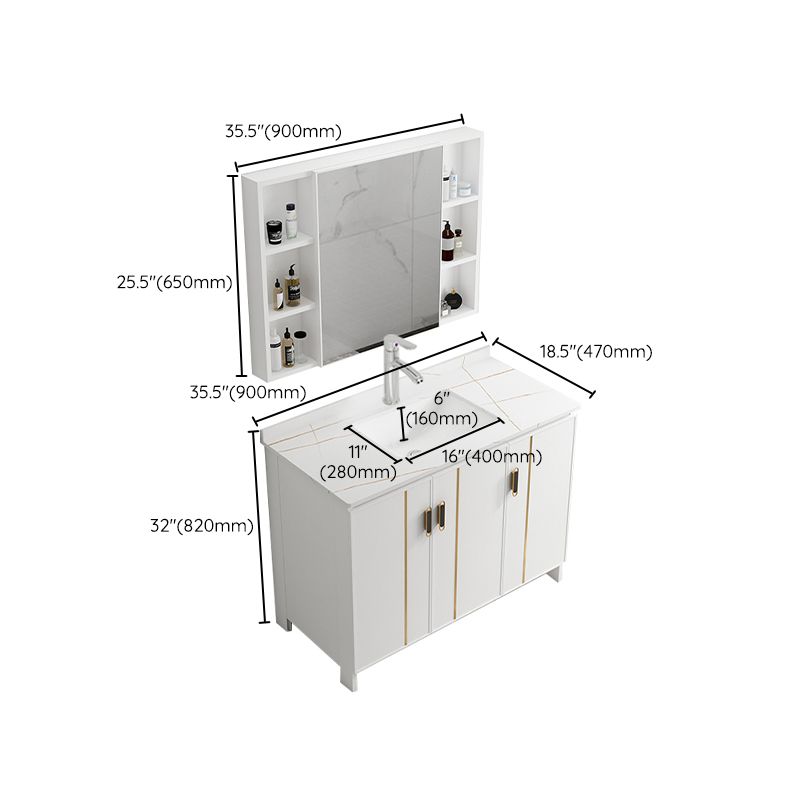 Single Sink Vanity Set White Mirror 2 Doors Freestanding Metal Frame Vanity Clearhalo 'Bathroom Remodel & Bathroom Fixtures' 'Bathroom Vanities' 'bathroom_vanities' 'Home Improvement' 'home_improvement' 'home_improvement_bathroom_vanities' 1200x1200_16334c81-3f00-48b7-81eb-e37b79412873