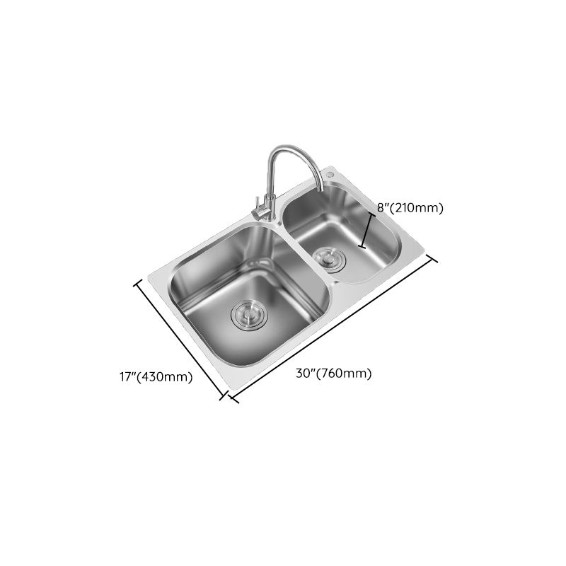 Contemporary Style Kitchen Sink Stainless Steel Kitchen Double Sink with Soundproofing Clearhalo 'Home Improvement' 'home_improvement' 'home_improvement_kitchen_sinks' 'Kitchen Remodel & Kitchen Fixtures' 'Kitchen Sinks & Faucet Components' 'Kitchen Sinks' 'kitchen_sinks' 1200x1200_1655bed7-c662-43d6-9d3e-adf78f85889c