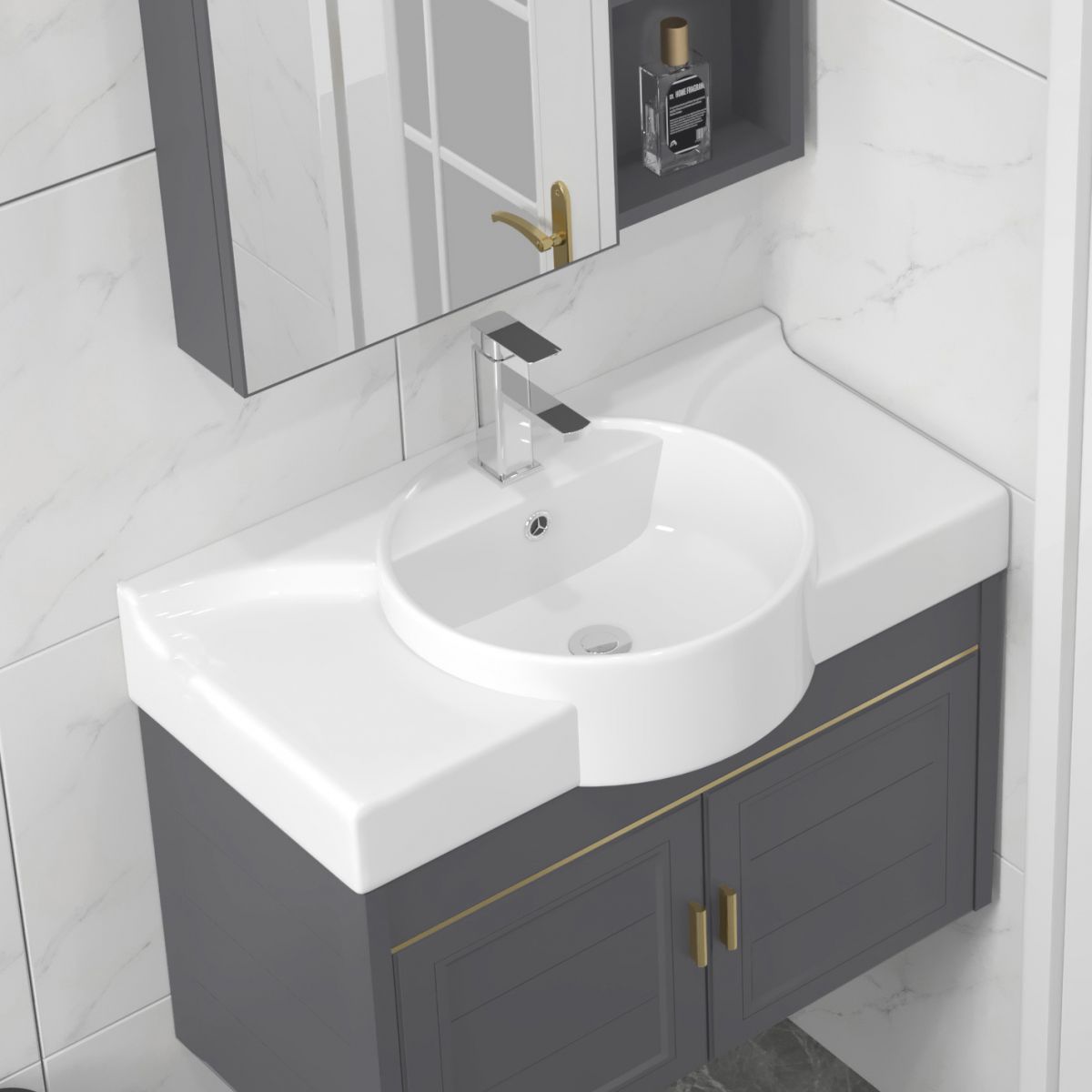 Wall Mount Glam Bathroom Vanity Metal Frame Single-Sink Gray Vanity Set Clearhalo 'Bathroom Remodel & Bathroom Fixtures' 'Bathroom Vanities' 'bathroom_vanities' 'Home Improvement' 'home_improvement' 'home_improvement_bathroom_vanities' 1200x1200_1672ec0b-e81a-47b8-9c68-edddeb7e0ef0