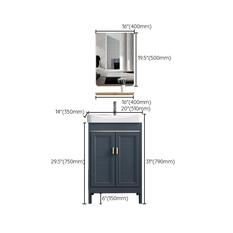 Blue Vanity Freestanding Rectangular Single Sink Mirror Metal Frame Vanity with 2 Doors Clearhalo 'Bathroom Remodel & Bathroom Fixtures' 'Bathroom Vanities' 'bathroom_vanities' 'Home Improvement' 'home_improvement' 'home_improvement_bathroom_vanities' 1200x1200_167e926a-58db-43b3-8be7-759be6a7dc60