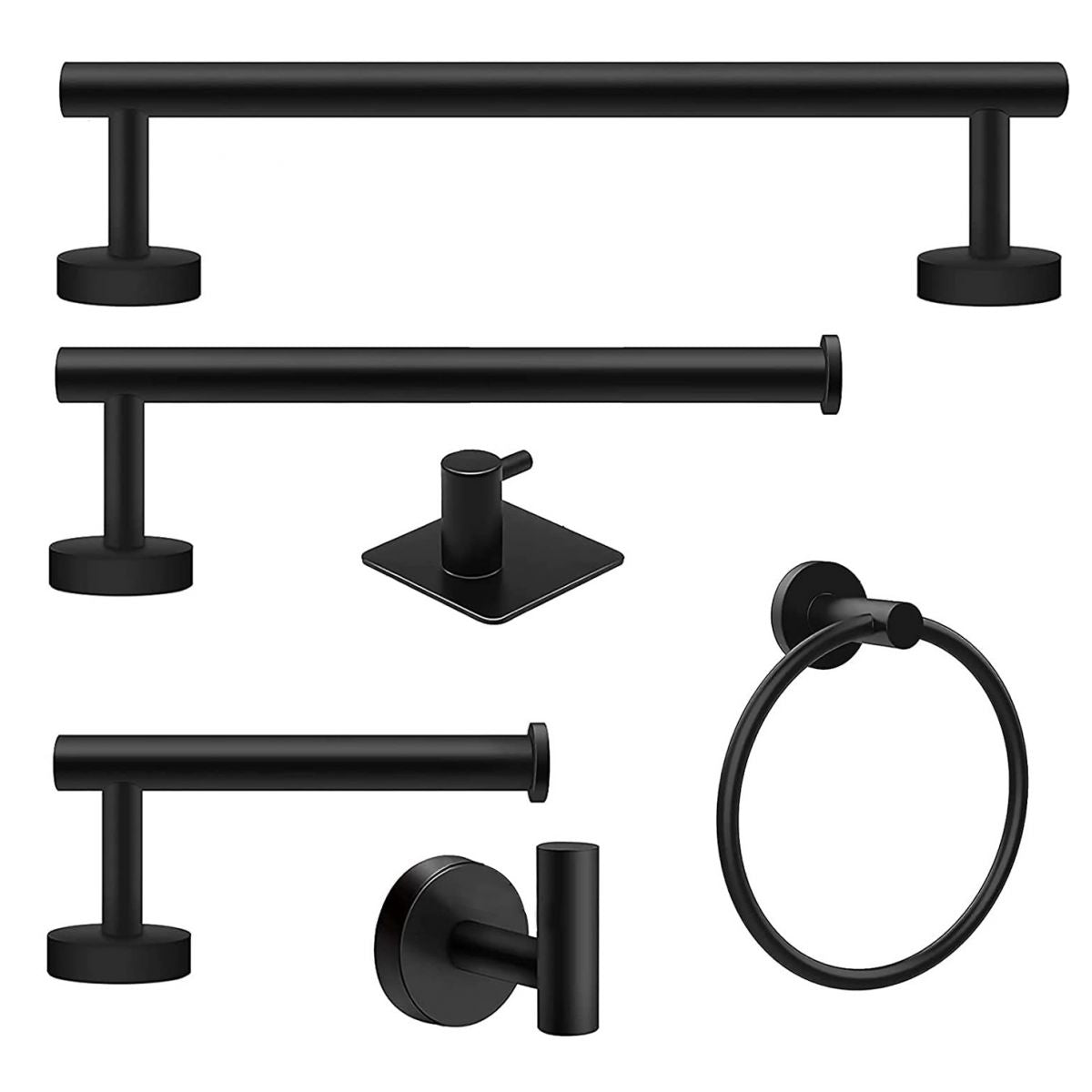 Matte Black Bathroom Hardware Set Stainless Steel Towel Bar/Paper Holder/Robe Hooks Clearhalo 'Bathroom Hardware Sets' 'Bathroom Hardware' 'Bathroom Remodel & Bathroom Fixtures' 'bathroom_hardware_sets' 'Home Improvement' 'home_improvement' 'home_improvement_bathroom_hardware_sets' 1200x1200_1715c707-a830-4a72-a0a9-5c7dc802297e