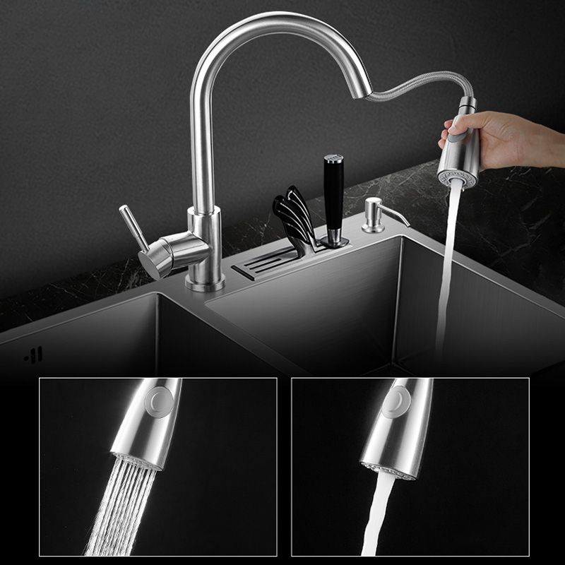 Contemporary Style Kitchen Sink Stainless Steel Double Basin Drop-In Kitchen Sink Clearhalo 'Home Improvement' 'home_improvement' 'home_improvement_kitchen_sinks' 'Kitchen Remodel & Kitchen Fixtures' 'Kitchen Sinks & Faucet Components' 'Kitchen Sinks' 'kitchen_sinks' 1200x1200_172cf89f-66f8-4bf3-acc9-ced5ad8fc7c3