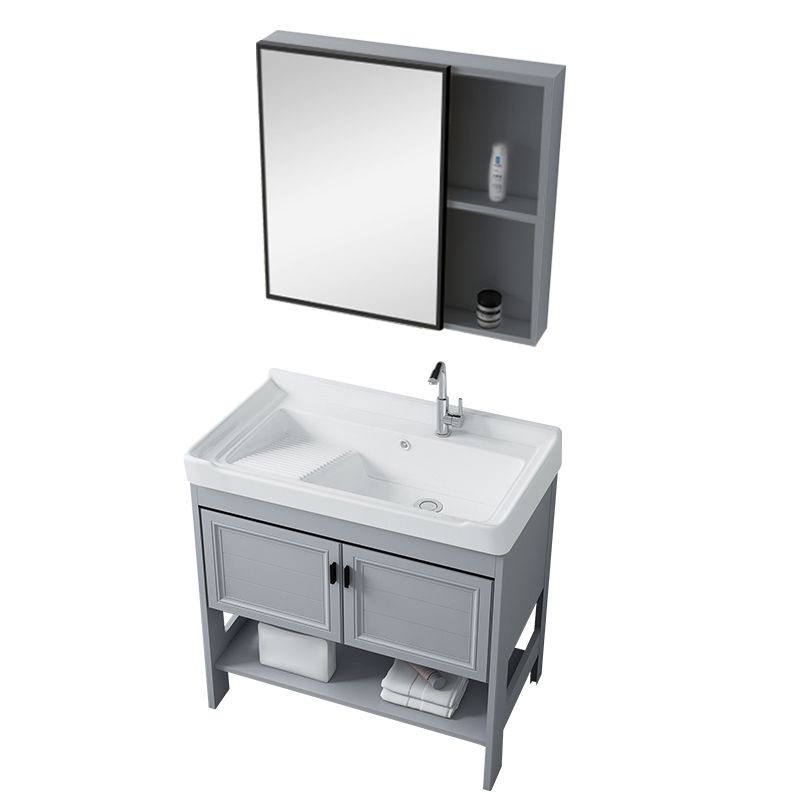 Shelving Included Vanity Grey Single Sink Mirror Freestanding Vanity with 2 Doors Clearhalo 'Bathroom Remodel & Bathroom Fixtures' 'Bathroom Vanities' 'bathroom_vanities' 'Home Improvement' 'home_improvement' 'home_improvement_bathroom_vanities' 1200x1200_1745b24d-ffa0-418b-8e4f-4229f42475b7