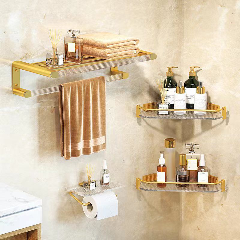 Modern Bath Hardware Set Towel Bar Bath Shelf Grey/Gold Bathroom Hardware Set Clearhalo 'Bathroom Hardware Sets' 'Bathroom Hardware' 'Bathroom Remodel & Bathroom Fixtures' 'bathroom_hardware_sets' 'Home Improvement' 'home_improvement' 'home_improvement_bathroom_hardware_sets' 1200x1200_186038cc-0c16-4185-b654-1d822d009bd2