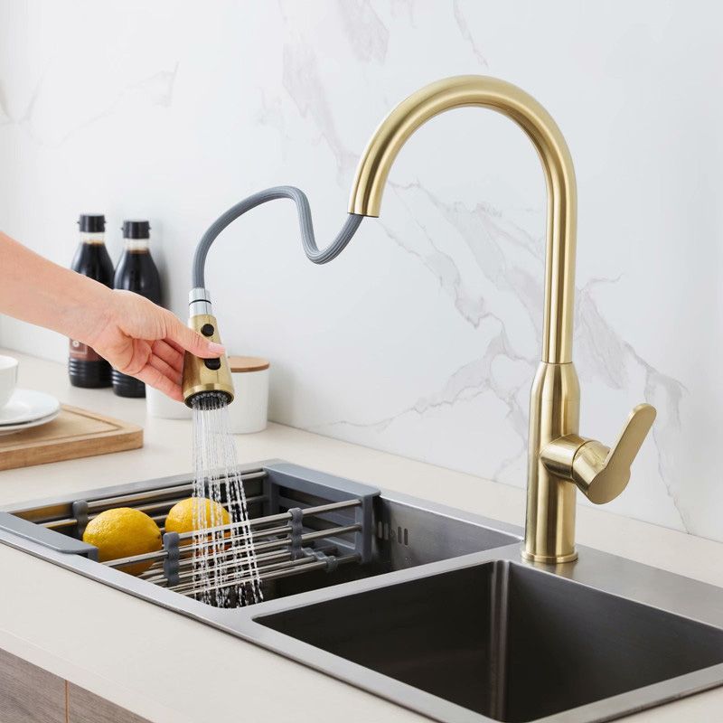 Modern Copper Kitchen Sink Faucet Single Handle High Arc Retractable Kitchen Faucet Clearhalo 'Home Improvement' 'home_improvement' 'home_improvement_kitchen_faucets' 'Kitchen Faucets' 'Kitchen Remodel & Kitchen Fixtures' 'Kitchen Sinks & Faucet Components' 'kitchen_faucets' 1200x1200_188463b4-3e52-4349-b5f4-e7ba1565770b