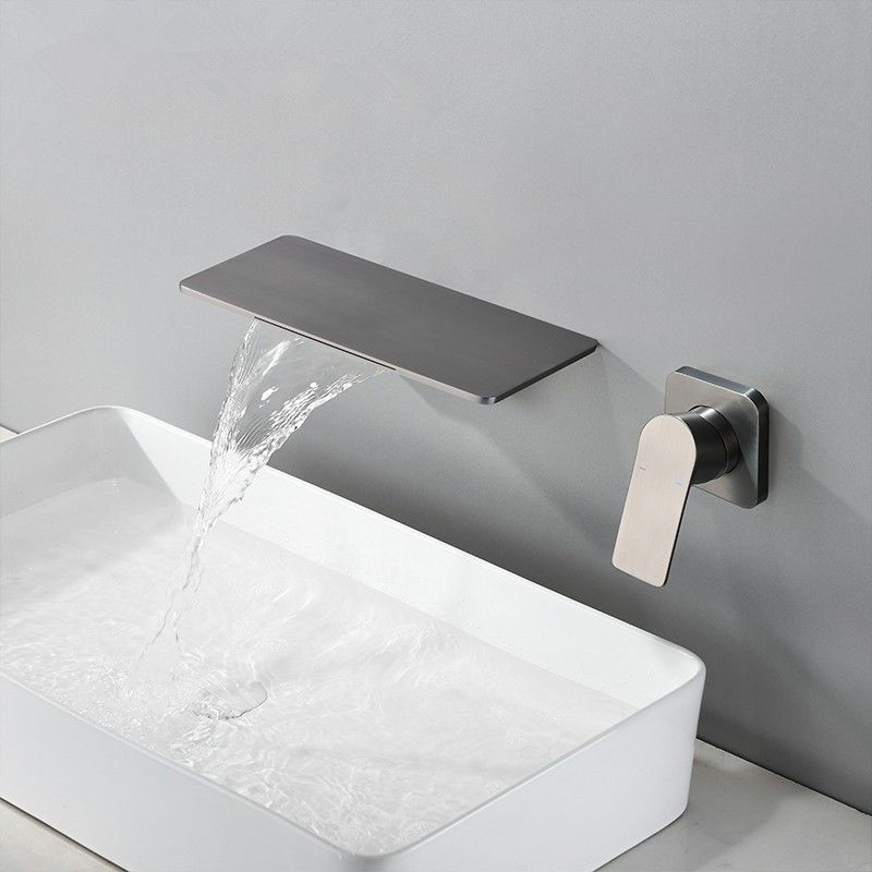 Sink Faucet Wall Mount Waterfall Spout 2 Holes Lever Handle Bathroom Faucet Clearhalo 'bathroom_sink_faucets' 'Conjunta de Baño y Conjunta de Grifo' 'Coronamiento de Baño y Dispositivo de Baño' 'Grifo del lavabo del baño' 'Hogar' 'home_improvement' 'home_improvement_bathroom_sink_faucets' 'Mejoras para el hogar' 1200x1200_1894d193-f97d-499c-98c2-47e0fe283a94