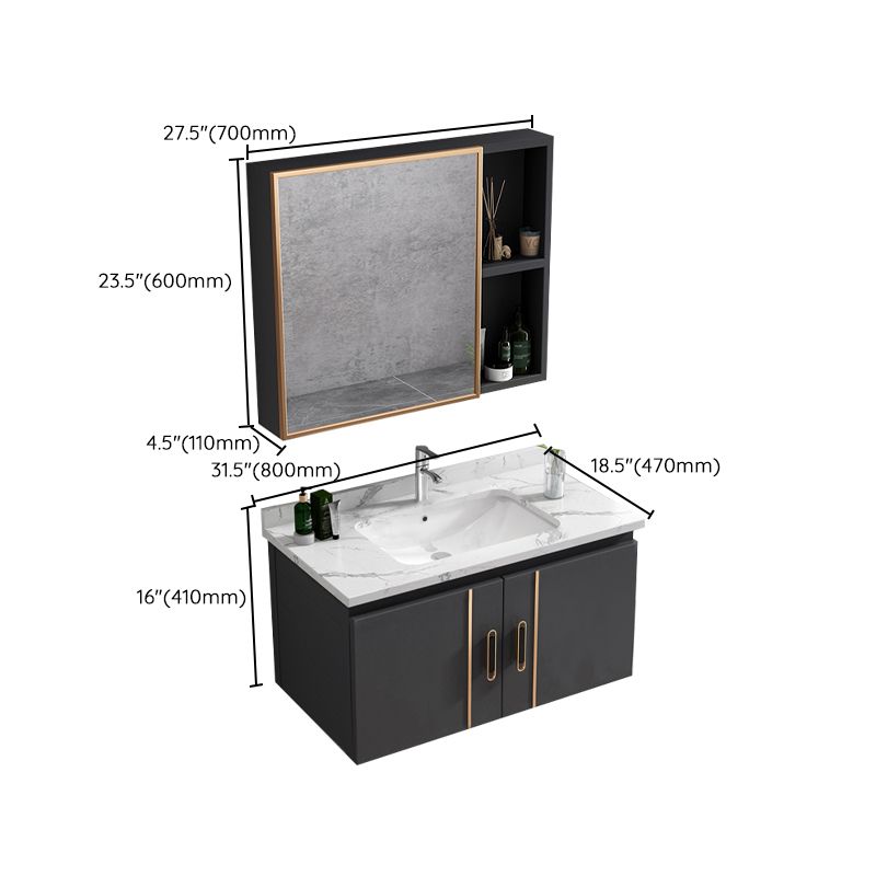 Single Glam Bathroom Vanity Dark Gray Rectangular Wall Mount Vanity Set Clearhalo 'Bathroom Remodel & Bathroom Fixtures' 'Bathroom Vanities' 'bathroom_vanities' 'Home Improvement' 'home_improvement' 'home_improvement_bathroom_vanities' 1200x1200_18953f4d-9b40-41c5-b3f1-814f38d274d8