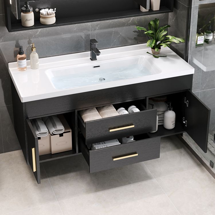 Single-Sink Black Solid Wood Modern Open Console with Sink Set Clearhalo 'Bathroom Remodel & Bathroom Fixtures' 'Bathroom Vanities' 'bathroom_vanities' 'Home Improvement' 'home_improvement' 'home_improvement_bathroom_vanities' 1200x1200_18c16309-d6bc-4a22-8e76-535d649e14fe