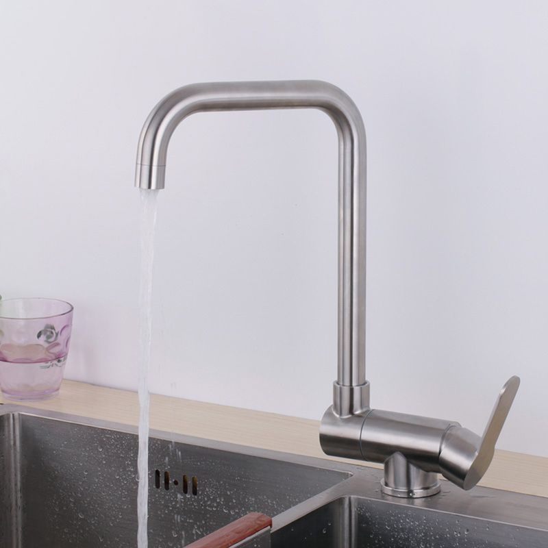 Modern Bar Faucet 1-Handle in Silver Kitchen Faucet with Supply Lines Clearhalo 'Home Improvement' 'home_improvement' 'home_improvement_kitchen_faucets' 'Kitchen Faucets' 'Kitchen Remodel & Kitchen Fixtures' 'Kitchen Sinks & Faucet Components' 'kitchen_faucets' 1200x1200_18d536b8-0c7d-4112-9d31-131ef46537af