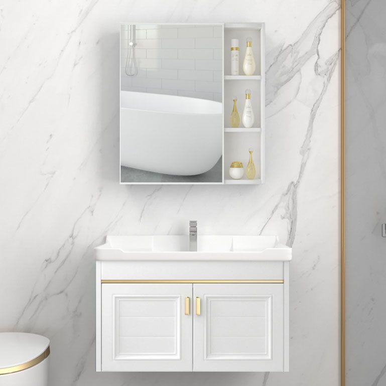 Single White Modern Bath Vanity Metal Base Wall Mount Sink Vanity Clearhalo 'Bathroom Remodel & Bathroom Fixtures' 'Bathroom Vanities' 'bathroom_vanities' 'Home Improvement' 'home_improvement' 'home_improvement_bathroom_vanities' 1200x1200_191fab82-f647-4bbc-a683-8ef1a25bfdcd