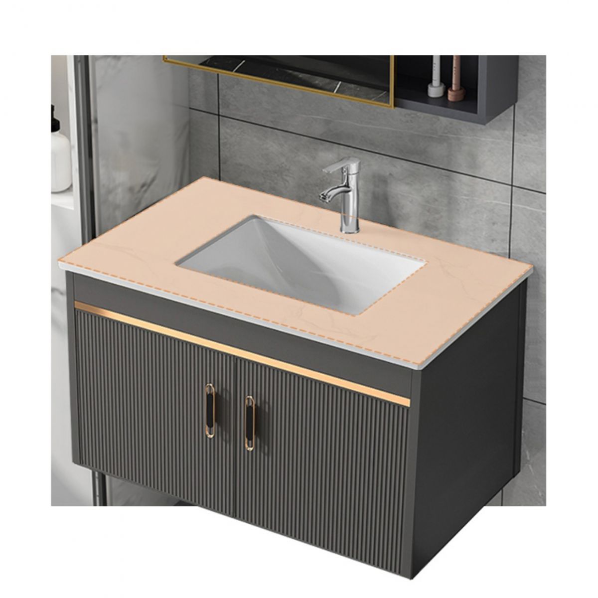 Metal Single Sink Bathroom Vanity Wall Mount Vanity Set with Mirror Clearhalo 'Bathroom Remodel & Bathroom Fixtures' 'Bathroom Vanities' 'bathroom_vanities' 'Home Improvement' 'home_improvement' 'home_improvement_bathroom_vanities' 1200x1200_1965fe48-8e3a-45b2-b7bb-ff8ab28d817d