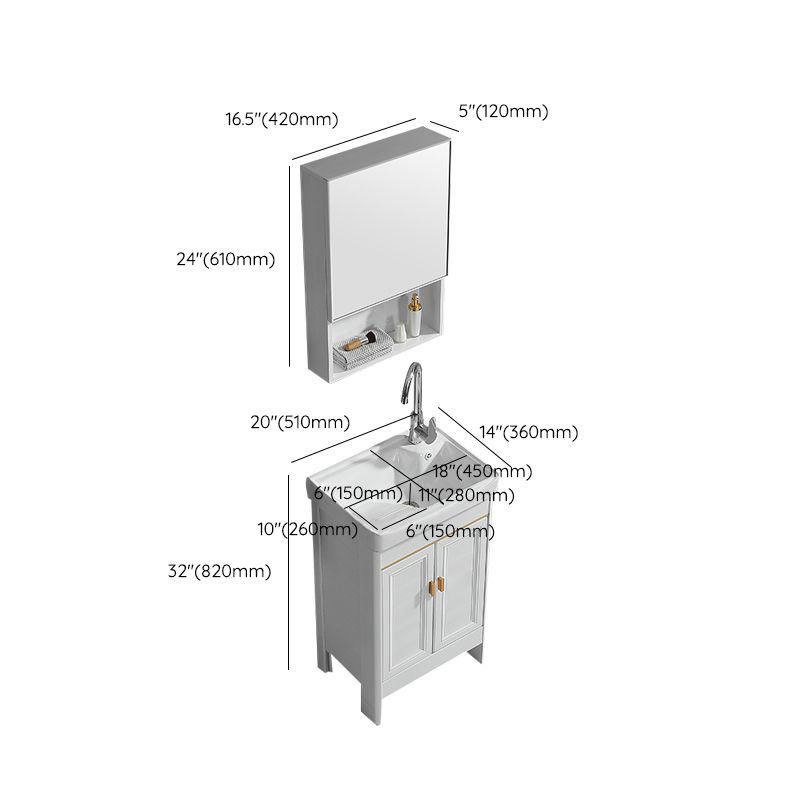 Freestanding Bath Vanity White Mirror Rectangular Single Sink Vanity with Doors Clearhalo 'Bathroom Remodel & Bathroom Fixtures' 'Bathroom Vanities' 'bathroom_vanities' 'Home Improvement' 'home_improvement' 'home_improvement_bathroom_vanities' 1200x1200_1a176fc8-1c8a-4f8a-97fe-590ef6fb3ced