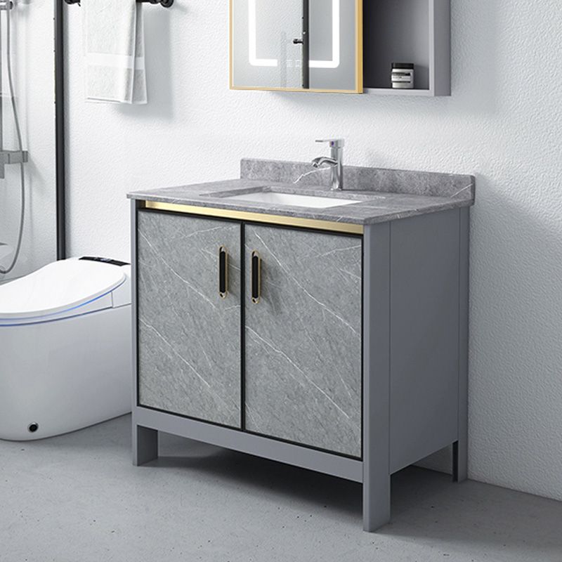 Grey Bathroom Vanity Metal Frame Freestanding Single Sink Rectangular Vanity with Doors Clearhalo 'Bathroom Remodel & Bathroom Fixtures' 'Bathroom Vanities' 'bathroom_vanities' 'Home Improvement' 'home_improvement' 'home_improvement_bathroom_vanities' 1200x1200_1a3a2332-db55-42d5-ab15-fecdfc2c41c3