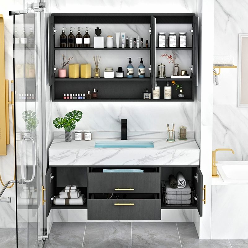 Fashionable Bathroom Vanity Set Wall-Mounted Open Shelf Faucet Included Clearhalo 'Bathroom Remodel & Bathroom Fixtures' 'Bathroom Vanities' 'bathroom_vanities' 'Home Improvement' 'home_improvement' 'home_improvement_bathroom_vanities' 1200x1200_1a44014c-bdb2-425d-95e4-ca24a9d88933