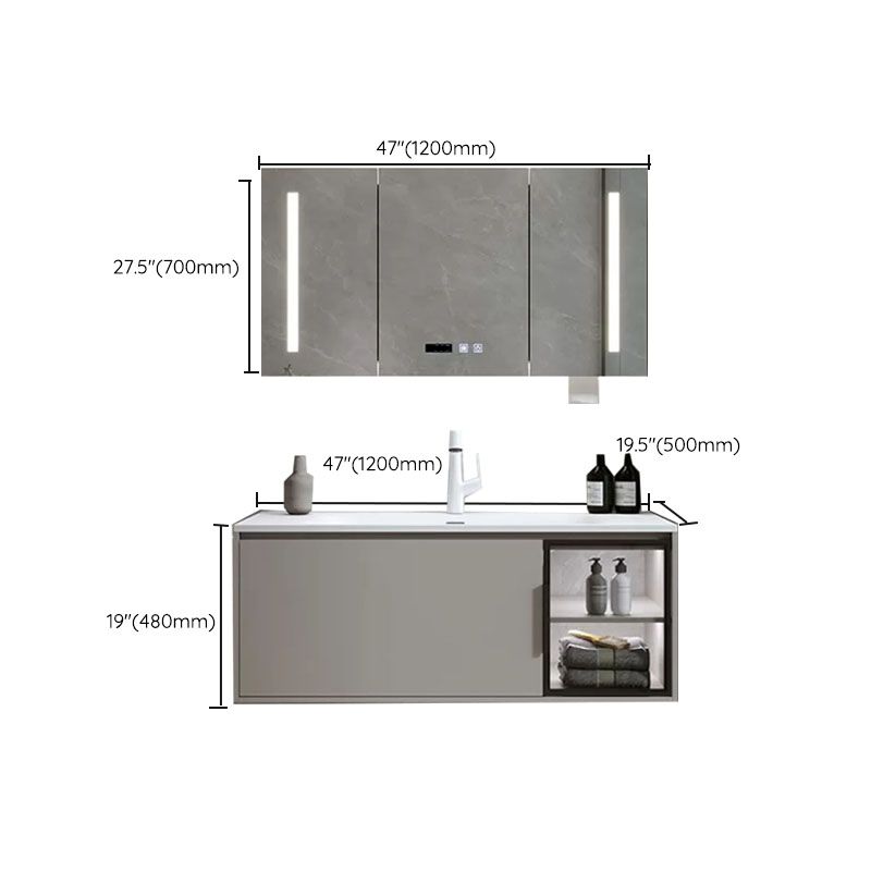 Modern Bathroom Sink Vanity Stainless Steel Wall-Mounted with Soft Close Door Clearhalo 'Bathroom Remodel & Bathroom Fixtures' 'Bathroom Vanities' 'bathroom_vanities' 'Home Improvement' 'home_improvement' 'home_improvement_bathroom_vanities' 1200x1200_1a7a3a5c-a746-4c13-872c-e1741667d0e4