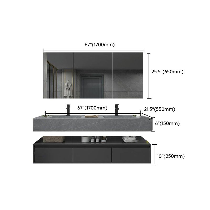 Shelf Included Bathroom Vanity Set Grey Stone Mirror Wall-Mounted Drawers with Faucet Clearhalo 'Bathroom Remodel & Bathroom Fixtures' 'Bathroom Vanities' 'bathroom_vanities' 'Home Improvement' 'home_improvement' 'home_improvement_bathroom_vanities' 1200x1200_1ab2b5d3-76ef-4370-9afa-80501ea6e747
