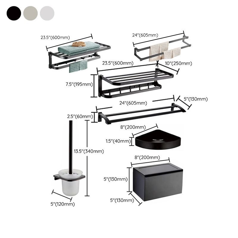 Contemporary Metal 6-Piece Bathroom Accessory Set with Bath Shelf Clearhalo 'Bathroom Hardware Sets' 'Bathroom Hardware' 'Bathroom Remodel & Bathroom Fixtures' 'bathroom_hardware_sets' 'Home Improvement' 'home_improvement' 'home_improvement_bathroom_hardware_sets' 1200x1200_1b871be1-1f5e-45e3-9d63-907e2664f87d