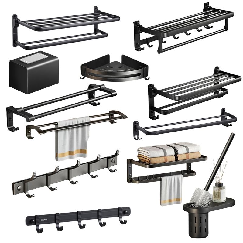 Contemporary Black Finish Bathroom Accessory Set with Bath Shelf/Towel Bar Clearhalo 'Bathroom Hardware Sets' 'Bathroom Hardware' 'Bathroom Remodel & Bathroom Fixtures' 'bathroom_hardware_sets' 'Home Improvement' 'home_improvement' 'home_improvement_bathroom_hardware_sets' 1200x1200_1b930f82-54c5-43c4-abb9-8cbfb906dec2