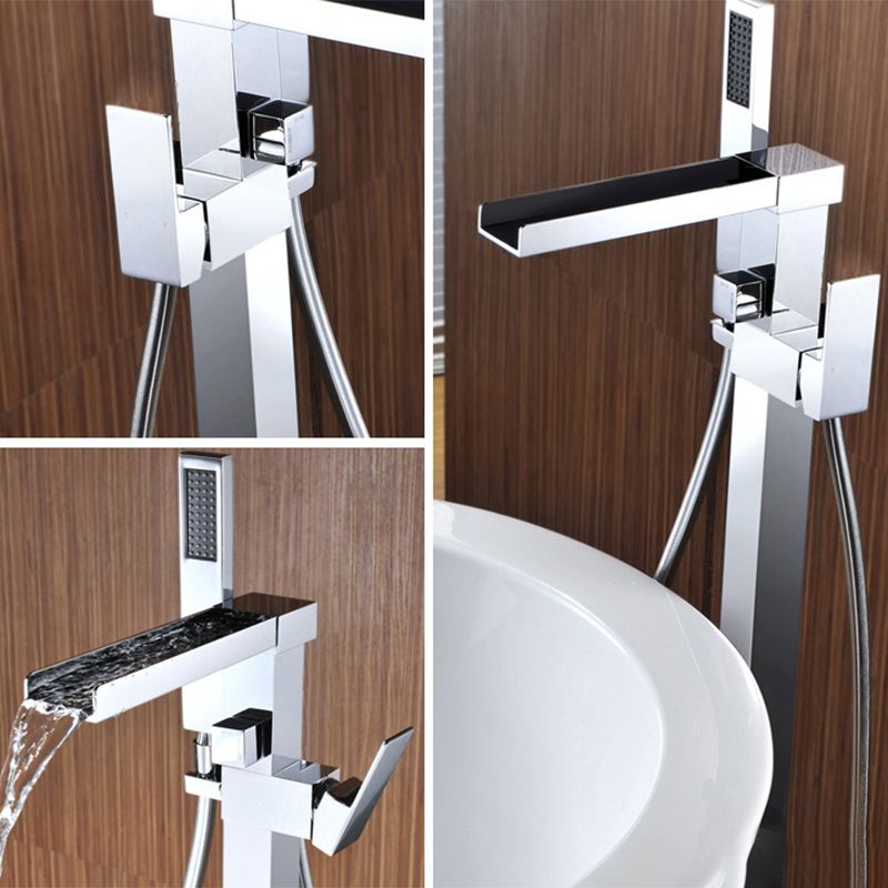 Floor Mounted Metal Freestanding Tub Filler Waterfall Freestanding Faucet with Hose Clearhalo 'Bathroom Remodel & Bathroom Fixtures' 'Bathtub Faucets' 'bathtub_faucets' 'Home Improvement' 'home_improvement' 'home_improvement_bathtub_faucets' 1200x1200_1bbde516-fd19-48b3-b940-5b27d16f1ce0