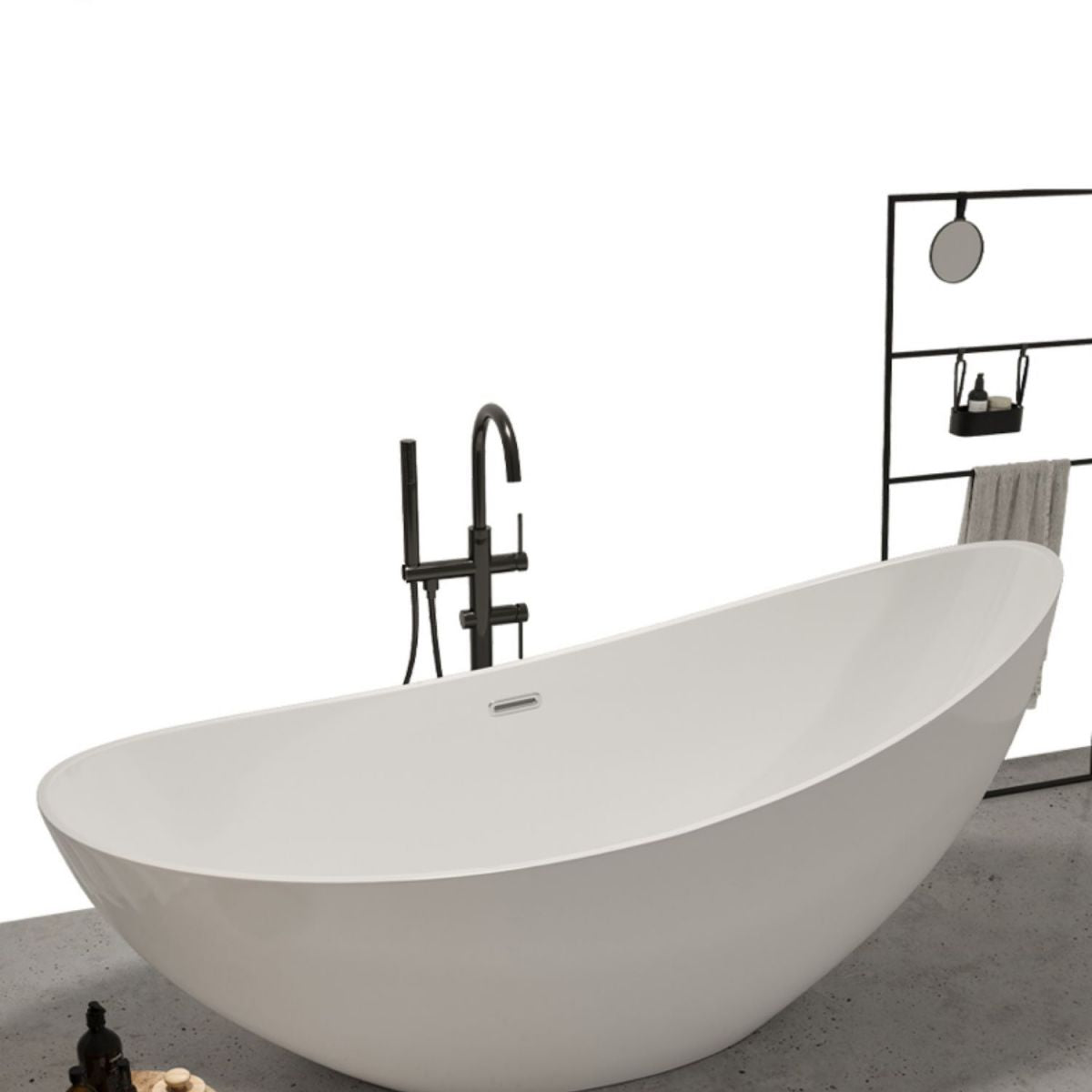 Modern Ellipse Acrylic Bathtub Freestand Soaking Bathtub with Drain Bath Tub Clearhalo 'Bathroom Remodel & Bathroom Fixtures' 'Bathtubs' 'Home Improvement' 'home_improvement' 'home_improvement_bathtubs' 'Showers & Bathtubs' 1200x1200_1bff1d22-032f-40fe-a912-2fb1ae20f3cc