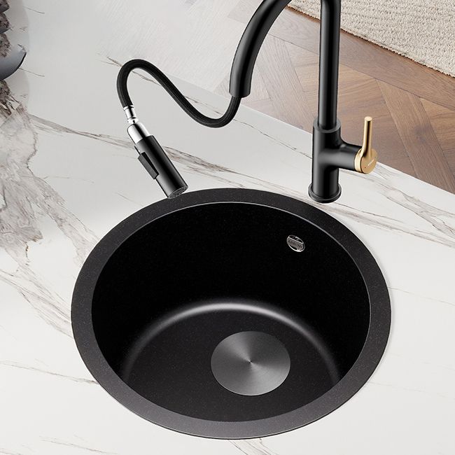 Contemporary Black Quartz Kitchen Sink Single Bowl Sink with Basket Strainer Clearhalo 'Home Improvement' 'home_improvement' 'home_improvement_kitchen_sinks' 'Kitchen Remodel & Kitchen Fixtures' 'Kitchen Sinks & Faucet Components' 'Kitchen Sinks' 'kitchen_sinks' 1200x1200_1c86c71d-0a6a-4bfa-a814-410d06dd64d6