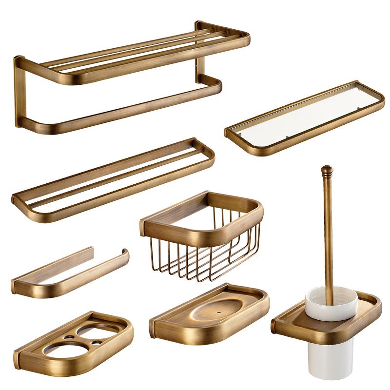 Brushed Brass 4-Piece Bathroom Accessory Set Vintage Bronze Bath Shelf/Towel Bar Clearhalo 'Bathroom Hardware Sets' 'Bathroom Hardware' 'Bathroom Remodel & Bathroom Fixtures' 'bathroom_hardware_sets' 'Home Improvement' 'home_improvement' 'home_improvement_bathroom_hardware_sets' 1200x1200_1cd35b7c-592a-42ba-a93e-281b3d6d2164