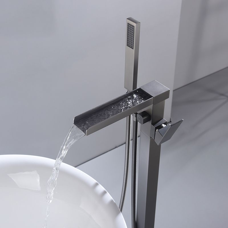 Modern Style Freestanding Tub Filler Floor Mount Freestanding Tub Filler with Hand Shower Clearhalo 'Bathroom Remodel & Bathroom Fixtures' 'Bathtub Faucets' 'bathtub_faucets' 'Home Improvement' 'home_improvement' 'home_improvement_bathtub_faucets' 1200x1200_1ced4d47-1580-44b3-b77c-a3f2b2d19e70