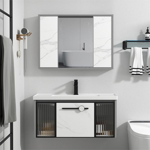 Single Sink Ceramic Bathroom Vanity Modern Gray Rectangular Sink Vanity Clearhalo 'Bathroom Remodel & Bathroom Fixtures' 'Bathroom Vanities' 'bathroom_vanities' 'Home Improvement' 'home_improvement' 'home_improvement_bathroom_vanities' 1200x1200_1d0903af-4c40-48d6-92d6-83a601477728