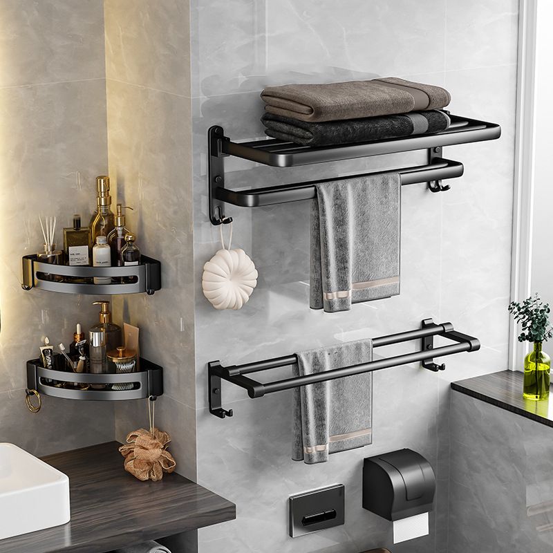 Black Aluminum Bathroom Accessory Set Modern Bath Shelf/ Towel Bar & Paper Holder Clearhalo 'Bathroom Hardware Sets' 'Bathroom Hardware' 'Bathroom Remodel & Bathroom Fixtures' 'bathroom_hardware_sets' 'Home Improvement' 'home_improvement' 'home_improvement_bathroom_hardware_sets' 1200x1200_1d4adbc7-b0cf-49cf-8f1f-67d4402e9d9d