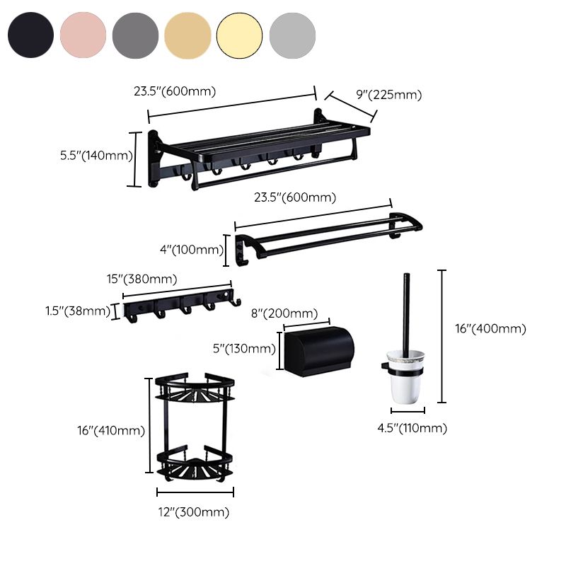 Modern 5/6-Piece Bathroom Accessory Set with Bath Shelf/Robe Hooks/Towel Bar Clearhalo 'Bathroom Hardware Sets' 'Bathroom Hardware' 'Bathroom Remodel & Bathroom Fixtures' 'bathroom_hardware_sets' 'Home Improvement' 'home_improvement' 'home_improvement_bathroom_hardware_sets' 1200x1200_1ddc076a-e838-4774-ab49-ada1f64a99b8