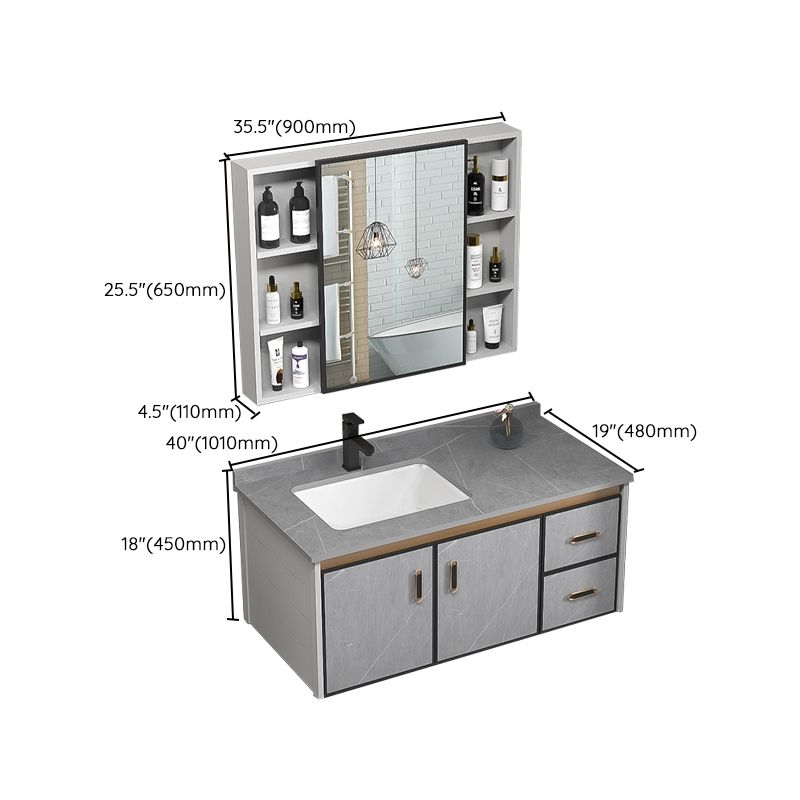 Single Bathroom Vanity Glam Gray Metal Frame Rectangular Wall Mount Vanity Set Clearhalo 'Bathroom Remodel & Bathroom Fixtures' 'Bathroom Vanities' 'bathroom_vanities' 'Home Improvement' 'home_improvement' 'home_improvement_bathroom_vanities' 1200x1200_1df13d2c-907c-46bb-adb6-361b761fdee2