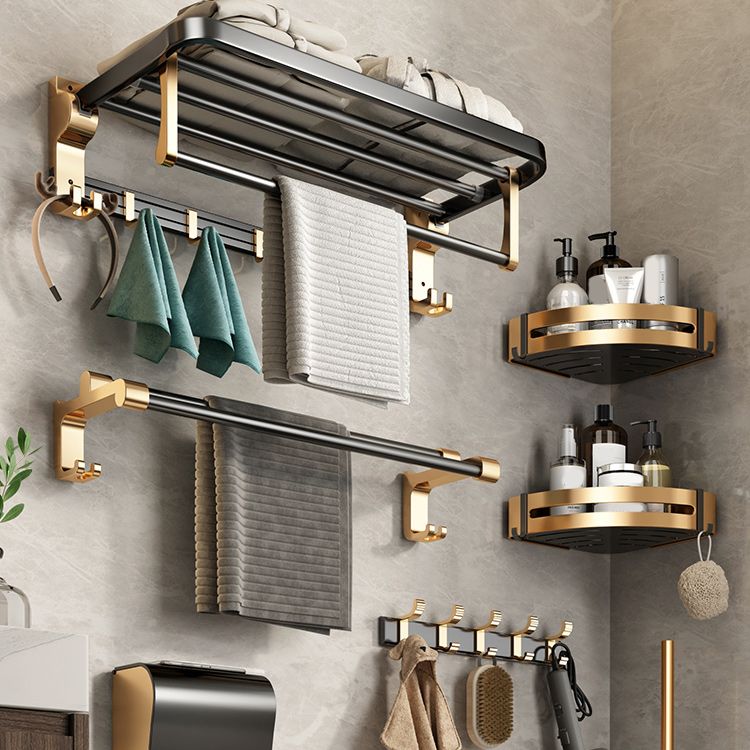 Black and Brass Bathroom Accessory Set Contemporary Bath Set with Bath Shelf/Towel Bar Clearhalo 'Bathroom Hardware Sets' 'Bathroom Hardware' 'Bathroom Remodel & Bathroom Fixtures' 'bathroom_hardware_sets' 'Home Improvement' 'home_improvement' 'home_improvement_bathroom_hardware_sets' 1200x1200_1e5613ae-2093-406b-a0c2-6679eb1b9b1c