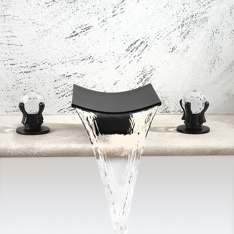 Modern Black Basin Lavatory Faucet with 2 Handle Solid Brass Bathroom Sink Faucet Clearhalo 'Bathroom Remodel & Bathroom Fixtures' 'Bathroom Sink Faucets' 'Bathroom Sinks & Faucet Components' 'bathroom_sink_faucets' 'Casa' 'Home Improvement' 'home_improvement' 'home_improvement_bathroom_sink_faucets' 1200x1200_1f15ad2a-000f-4a51-ad4f-af451f8b19f2