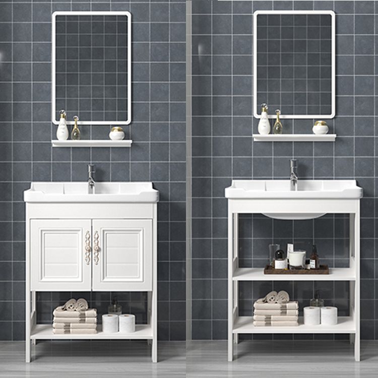 Freestanding Vanity White Shelving Included Rectangular Single Sink Vanity with Mirror Clearhalo 'Bathroom Remodel & Bathroom Fixtures' 'Bathroom Vanities' 'bathroom_vanities' 'Home Improvement' 'home_improvement' 'home_improvement_bathroom_vanities' 1200x1200_1fb5d0b8-a448-4e7c-ae48-94012ed8ac7d