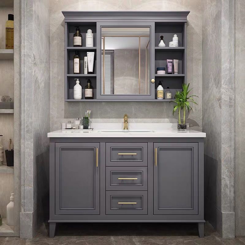 Modern Gray Sink Vanity Freestanding Wooden Bathroom Vanity with Drawers Clearhalo 'Bathroom Remodel & Bathroom Fixtures' 'Bathroom Vanities' 'bathroom_vanities' 'Home Improvement' 'home_improvement' 'home_improvement_bathroom_vanities' 1200x1200_1fc74b12-af42-47ca-9eba-d0db85900a9e
