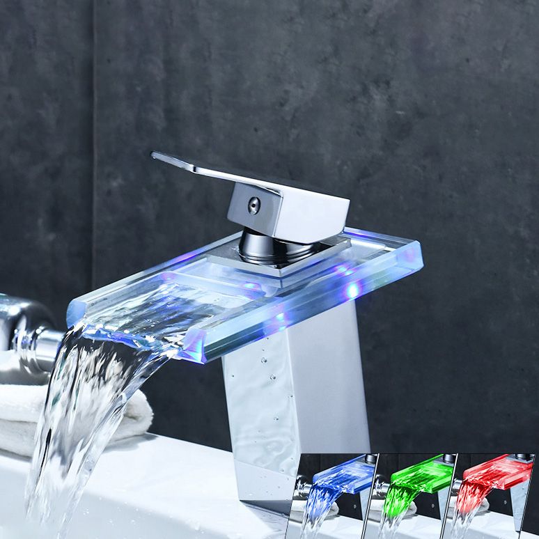 Bathroom LED Faucet Light Lever Handle Waterfall Spout Faucet Clearhalo 'bathroom_sink_faucets' 'Conjunta de Baño y Conjunta de Grifo' 'Coronamiento de Baño y Dispositivo de Baño' 'Grifo del lavabo del baño' 'Hogar' 'home_improvement' 'home_improvement_bathroom_sink_faucets' 'Mejoras para el hogar' 1200x1200_1ffc8d23-6833-4c3d-92f4-a3736513e9fa