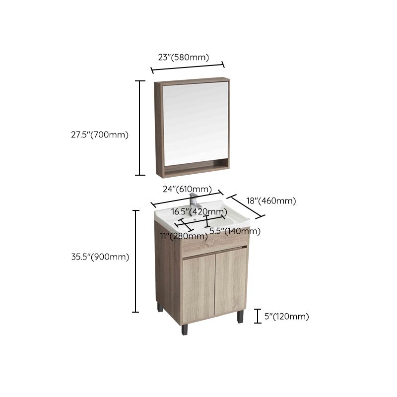 Wood Bathroom Vanity Rectangle Single Sink Mirror Freestanding Vanity Set with 2 Doors Clearhalo 'Bathroom Remodel & Bathroom Fixtures' 'Bathroom Vanities' 'bathroom_vanities' 'Home Improvement' 'home_improvement' 'home_improvement_bathroom_vanities' 1200x1200_202be1f5-2216-44f7-a840-08aa0d533296